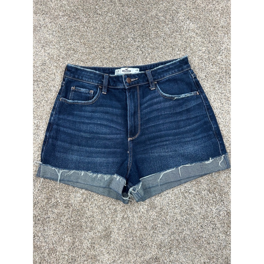 Hollister Curvy Ultra High-Rise Mom Shorts Dark Wash Size 9/29 Frayed Hem #0896
